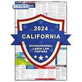 2024 California State and Federal Labor Laws Poster - OSHA Compliant Waterproof Laminated 24"" x 36"" English Version Folded