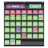 EAMAY Classroom Monthly Calendar Pocket Chart with 71 Cards for Kids Learning for Home,Homeschool Supplies and Classroom Must Haves!(Black)