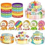 ceiba tree Happy Birthday Kits for Kids Classroom 36 Set Birthday Crowns Silicone Stretch Bracelets Birthday Badge Stickers School Teachers Students Kindergarten Party Supplies 108Pcs