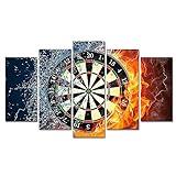 Derkymo 5 Piece Fire and Water Dart Board Print Leisure Sport Painting for Game Room Man Cave Wall Decoration Gallery Canvas Wrapped Ready to Hang 8"x16"x2pcs+8"x20"x2pcs+8"x24"