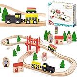 Tiny Land Wooden Train Set for Toddler - 39 Pcs- with Wooden Tracks fits Thomas, fits Brio, fits Chuggington, fits Melissa and Doug - Expandable, Changeable-Train Toy for 3 4 5 Years Old Girls & Boys