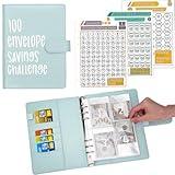 Ndsox 100 Envelopes Money Saving Challenge Binder, A5 Budget Binder with Cash Envelopes, Savings Challenges Book to Save $5,050, 10,000, 500, Budget Planner for Budgeting Planner Saving Money,MintBlue