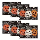 Artoid Mode Black Pumpkins Spider Web Halloween Placemats Set of 6, 12x18 Inch Seasonal Fall Holiday Table Mats for Party Kitchen Dining Decoration