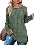 Bofell Womens Fall Fashion 2024 Trendy Long Sleeve Tunic Sweaters for Women Plus Size Tops Green XL