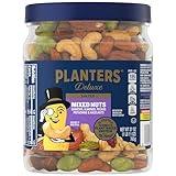 PLANTERS Deluxe Mixed Nuts, Cashews, Almonds, Pecans, Pistachios, Hazelnuts, Roasted with Sea Salt, Party Snacks, Plant-Based Protein, Quick Snack for Adults, After School Snack, 27oz Container