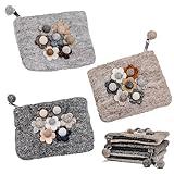 Handmade Wool Flower Makeup Bag - Small Zip Pouches for Organizing Cosmetics, Coins, Jewelry, Skincare Products, Toiletries - Travel Floral Makeup Pouch Organizer Is a Great Gift for Women - Set of 3