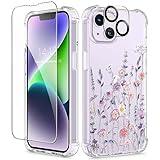 GVIEWIN for iPhone 14 Case Floral, with Screen Protector+Camera Lens Protector,[Non Yellowing]Soft Shockproof Clear Phone Protective Cover for Women, Flower Pattern Design 6.1"(AA-Floratopia/Colorful)