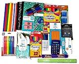 Essential School Supplies Bundle 4th Thru 7th Grades with Pencil Sharpeners, Erasers, Glue Sticks, Wet Wipes, Folders, Crayons, Highlighters, Ruler, Scissors and Notebooks (33 Items)