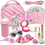 Kids Pretend Play Little Girl Purse Accessories, Princess Toy Cell Phone Fake Makeup Handbag Wallet Sunglasses Keys Credit Card Water Bottle Birthday Gifts Toys for 3 4 5 6 7 8 9 10+ Year Old Girls