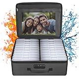 ENGPOW Photo Storage Box with 18 Inner 4" x 6" Photo Case(Clear),Fireproof Photo Organizer Box with Lock,Collapsible Portable Photo Storage Containers with Handles for Photos,Picture,Valuables