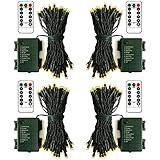 4 Pack Battery Operated String Lights, Each 16.5 Ft 50 LED String Lights Dark Green Wire with Remote Timer 8 Modes Fairy Lights for Bedroom Garden Party Garlands Christmas Tree Decor (Warm White)