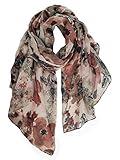 GERINLY Lightweight Scarves Fashion Flowers Print Shawl Wrap for Women Dressy Fall Neck Accessory Pretty Sarong (Brown)