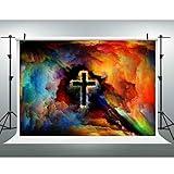 EOA 7(W) x5(H) FT Watercolor Art Cross Photography Backdrop for Church Events, Christian Jesus Background Holy Religious Decor, Photo Booth Studio Prop