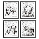 Retro Video Game Gaming Poster Prints for Home Boys Room Playroom Decor,Black And White Video Game Decorations Prints Wall Art Unframed 4pcs 8x10inches,Gift for Gamer Boys Gaming Love (8×10 inc)