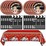 Movie Night Decorations MovieTheme Birthday Paper Plates and Napkins Set Movie Theme Table Covers Movie Night Party Disposable Party Dinnerwares for Movie Theme Party Supplies