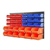 HORUSDY Wall Mounted Storage Bins Parts Rack 30PC Organizer Garage Plastic Shop Tool for Men's Gift, Blue,Orange,Red