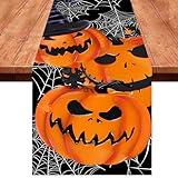 Halloween Table Runner Pumpkin Spider Web Halloween Table Decoration Holiday Kitchen Dining Table Decor for Home Party Decor Supplies 13x72 Inch