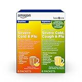 Amazon Basic Care Severe Cold, Cough and Flu Medicine Powder Packets, Daytime and Nighttime Combination Pack, Green Tea & Honey Lemon, 12 Count