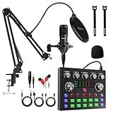 Podcast Equipment Bundle,Audio Interface with DJ Mixer and Voice Changer Studio Broadcast Microphone, Perfect for Recording,Live Streaming,Gaming,Compatible with PC,Smartphone,Play Station