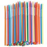 200 Pcs Disposable Drinking Straws, Colorful Long Flexible Bendy Straws (0.23'' diameter and 10.2" long)