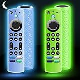 OneBom (2Pcs) Silicone Remote Cover Glow in The Dark for Firetv 4K Max (2nd)/Insignia/Pioneer/Omni (QLED) Series with Lanyard, Lightweight Anti-Slip Shockproof(Glow Green&Glow Blue)