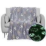 Glow in The Dark Blanket Soccer for Kids Boys Girls Fun Soft Plush Flannel Furry Fluffy Nap Sleep Blanket, Christmas Thanksgiving Birthday Magical Decor Luminous Throw 50"x60"