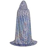 Rbenxia Silver Shiny Hooded Cape Unisex Full Length Cloak Party Robe Cape Mardi Gras Halloween Christmas Costume for Men and Women (Medium)