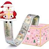 Meiidoshine Pink Christmas Money Box for Cash Gift Pull, Surprise Money Holder for Kids Adults with 100Pcs Transparent Bags - Fun Ways to Give Cash As A Gift for Your Loved Ones