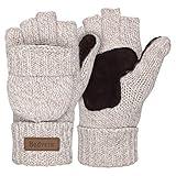 Bodvera Thermal Insulation Fingerless Texting Wool Gloves for Women and Men Winter Warm Knitted Convertible Mittens Flap