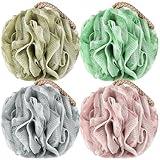 Loofah Sponge Pack of 4, Deep Cleansing Body Scrubber for Shower, Exfoliating Bath Sponge with Handle for Women and Men (001, 50g)