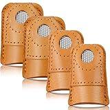 WILLBOND 4 Pieces Leather Thimble Hand Sewing Thimble Finger Protector Thimble Finger Pads for Knitting Sewing Quilting Pin Needles Craft Accessories DIY Sewing Tools, 2 Sizes