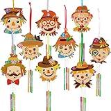 OSNIE Fall Scarecrow Wind Chime - 9Pcs Make You Own Wooden Ornaments Autumn Craft Kits for Wall Hanging Home Art Decor DIY Gifts Fun Festive for Outside,Terrace,Patio,Porch,Garden,Backyard Decoration