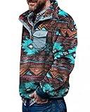 Mens Aztec Fleece Jackets Fuzzy Sherpa Sweatshirts Button down Pullover Coats Western Vintage Sweaters with Pocket