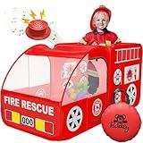 Kiddey Fire Truck Play Tent for Kids - Firetruck Tents with Sirens and Fireman Sound Button for Girls, Boys, & Toddlers Gifts - Red Fire Engine Pop Up Playhouse for Toddler - Indoor & Outdoor