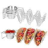 Taco Holders with Salad Cup set of 3,Stainless Steel Taco Shell Holder Stand,Taco Tray Plates for Taco Bar Gifts Accessories,Holds 4 Tacos Each,Oven Safe for Baking, Dishwa sher and Grill Safe