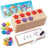 SYNARRY Wooden Ten-Frame Set Math Manipulatives for Kindergarten Classroom Elementary 1st 2nd Grade, Montessori Toys Gifts for 3-8, Addition and Subtraction Counters Math Games for Kids Ages 6-8