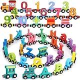 VercanMonth 41 Pcs Kids Wooden Magnetic Train Toys Sets Including 27 Pcs Alphabet Trains and 14 Pcs Number Trains Magnetic Alphabet Train Sets Learning Toys for Kids Boys Girls Preschool Game Gift