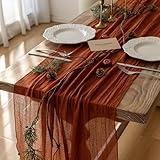 Keketo Fall Table Runner Thanksgiving Cheesecloth Runner Terracotta Gauze 120 Inch 10 FT Rustic Burnt Orange Cheese Cloth for Wedding Baby Bridal Shower Friendsgiving Party Sheer Home Decorations