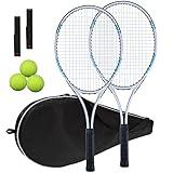 Tennis Rackets 2 Players Recreational for Adult,Lightweight Tennis Racquets for Beginner Student Training,Tennis Racket Set with Carrying Cover Bag,Grip Tapes,Tennis Balls (White/Blue -2 Rackets Set)