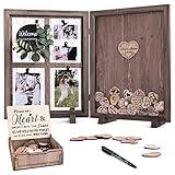 Y&K Homish Wedding Guest Book Alternative, Rustic Wedding Decorations for Reception, Favors for Guests 80 Hearts Green Wreath (Rustic Brown)