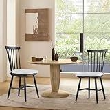 COLAMY Windsor Dining Chairs Set of 2, Black Wood Kitchen Dining Room Chairs with Spindle Back and Removable Cushions, Farmhouse Country Wooden Side Dining Chairs for Restaurant/Bistro/Cafe, Black