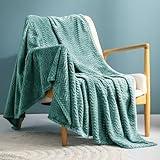 Exclusivo Mezcla Celadon Fleece Throw Blanket for Couch Bed, Super Soft Cozy Blankets with Decorative Wave Textured, Lightweight Plush Blanket All Season Use, 50x70 Inches