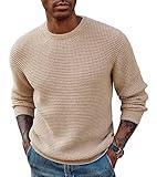 PJ PAUL JONES Mens Crewneck Sweaters Slim Fit 2023 Fashion Waffle Pullover Sweater Khaki XL