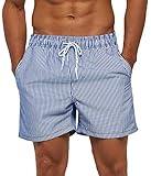 SILKWORLD Men's Board Shorts Swim Trunks Quick Dry Summer Beachwear with Pockets,Striped,Large