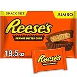 REESE'S Milk Chocolate Snack Size Peanut Butter Cups, Halloween Candy Jumbo Bag, 19.5 oz