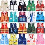 20 PCS Kids Community Helper Dress Up Vest Career Costumes Role Play Career Cosplay Clothes Pretend and Play Costume for Kids Dress up Doctor Police Fireman Car Racer Cowboy Farmers Worker Pirate