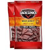 Jack Link's Beef Jerky, Sweet & Hot – Spicy Everyday Snack, 9g of Protein and 80 Calories, Made with 100% Beef – 96% Fat Free, No Added MSG** – 9 Oz. (Pack of 2)