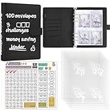 Ndsox 100 Envelopes Money Saving Challenge Binder, A5 Budget Binder with Cash Envelopes, Savings Challenges Book to Save $500, 5,050, 10,000 Budget Planner for Budgeting Saving Money, Black