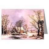 Currier and Ives Vintage Holiday G.H.Durrie, Winter in the Country, The Old Grist Mill 1862 Christmas Greeting Card set