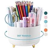 Lolocor Desk Pencil Pen Holder, 5 Slots 360 Degree Rotating Desk Pen Organizers for Desk Desktop Storage Stationery Supplies Cup Pot for Office School Home Art Supply White